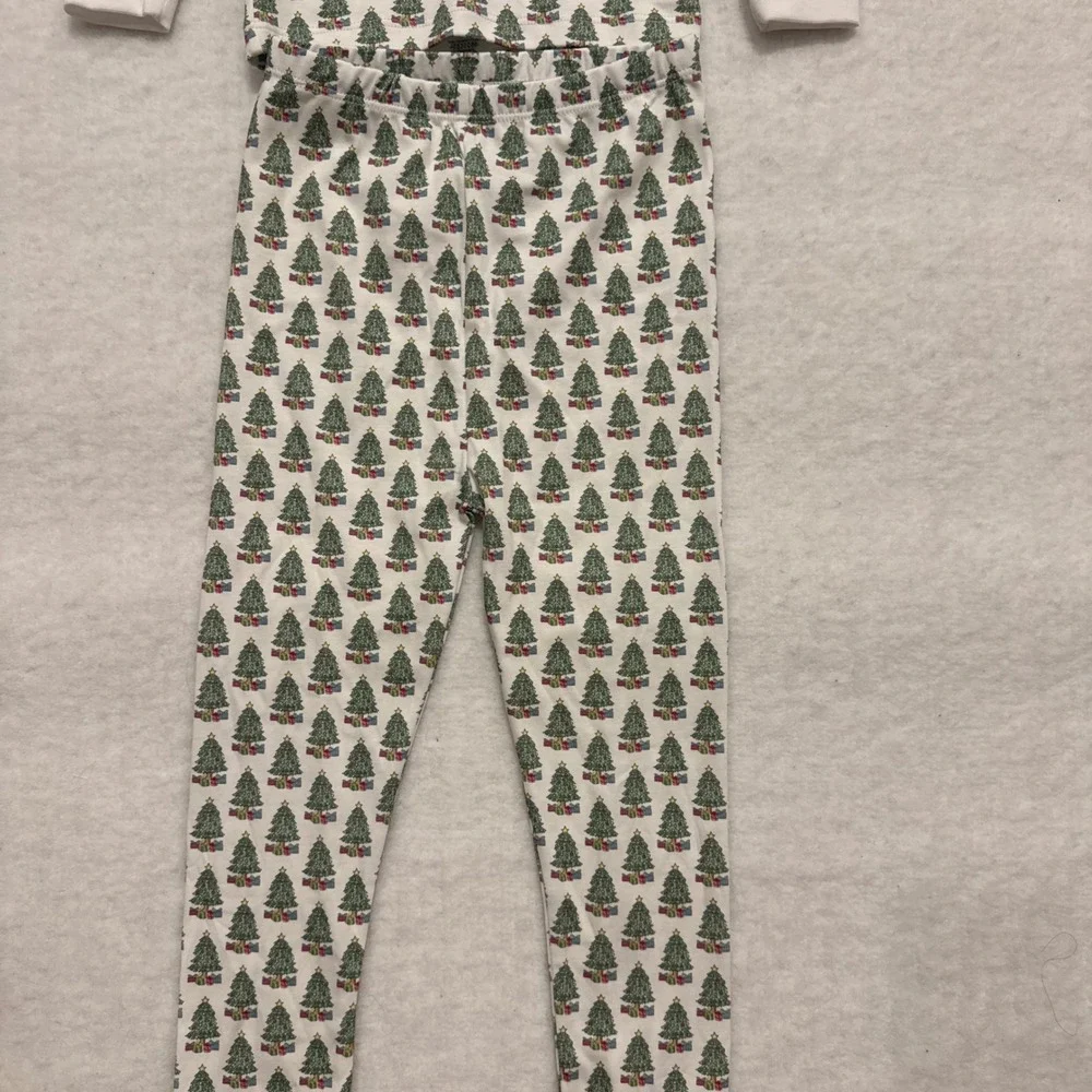 Lila and Hayes Kids Christmas Tree Pima Cotton Pajama Set White Green Size 5 NWT